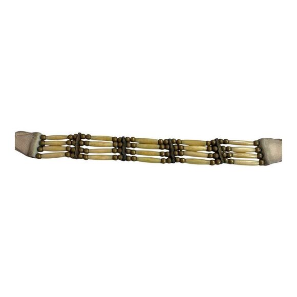 Vintage Tribal Long Bead Brass Choker Necklace 22" Handmade Statement Jewelry - Picture 4 of 9